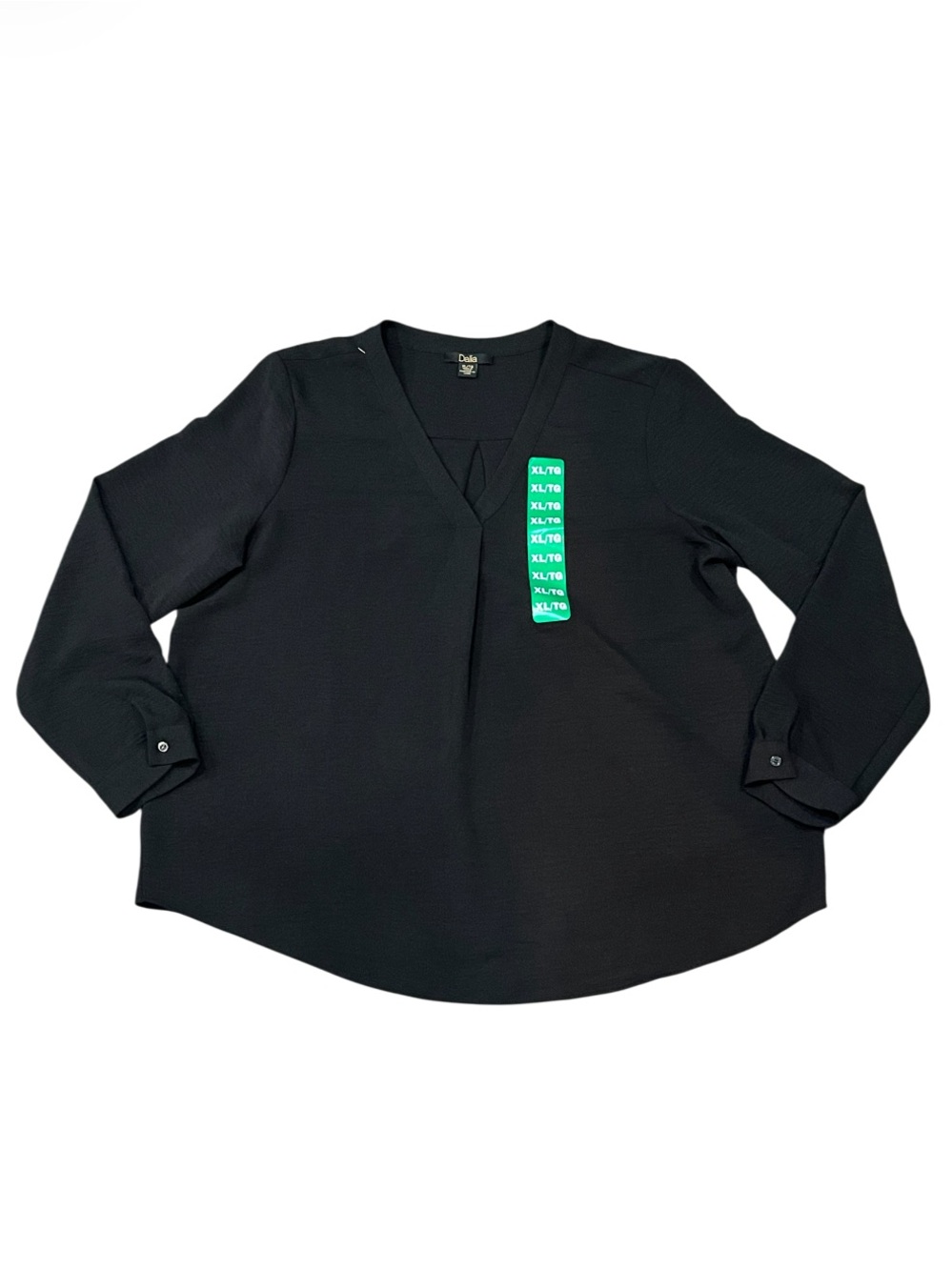 Dalia Long Sleeve Crepe Blouse in Black XL